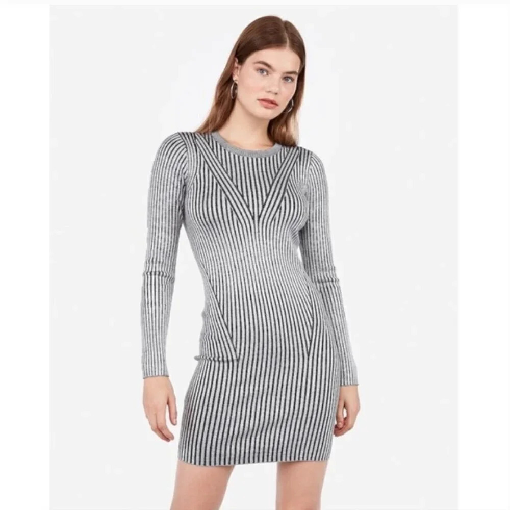 Express Gray Ribbed Sweater Dress large